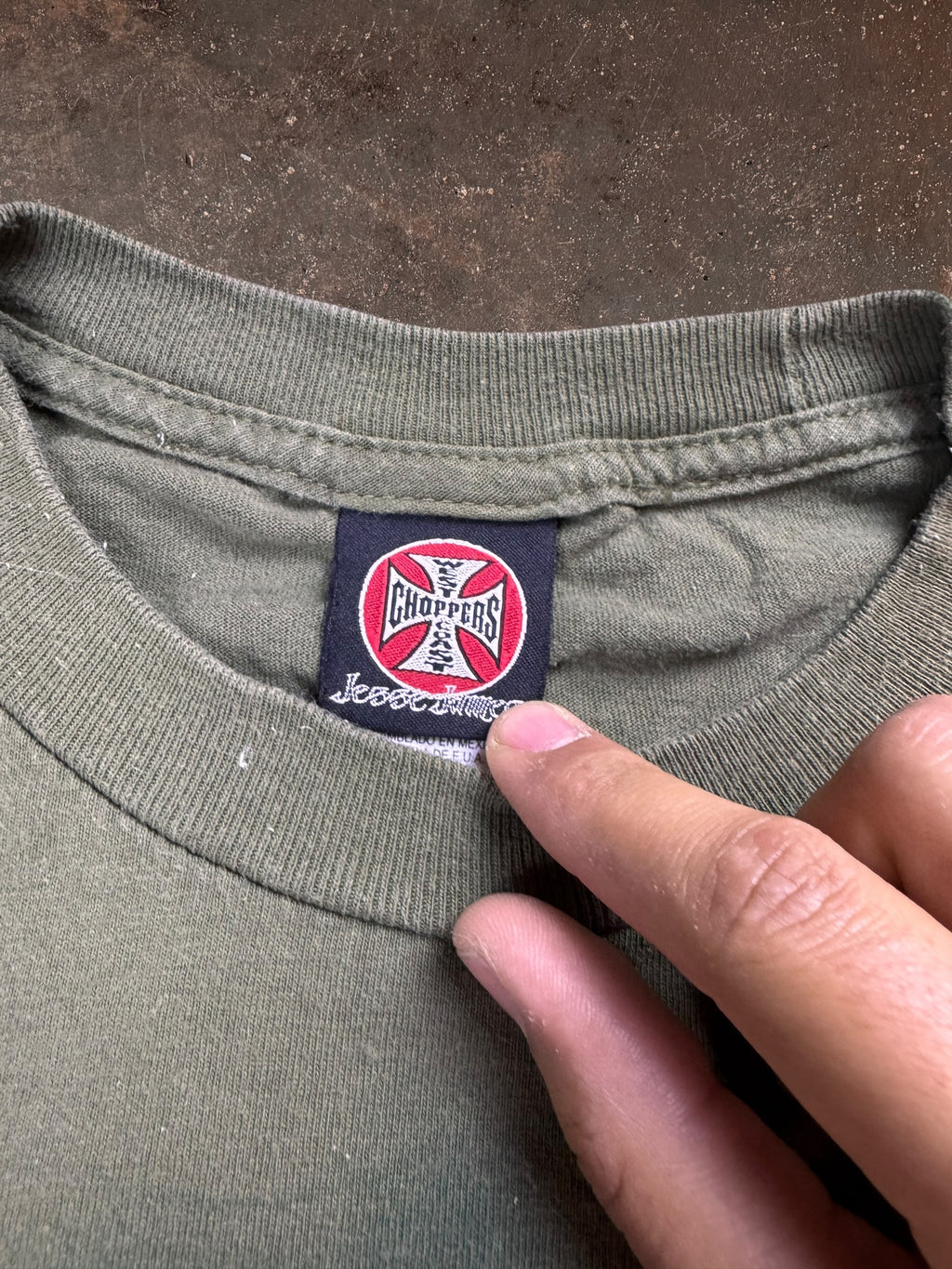 2000s West Coast Choppers Army Green T Shirt | Large