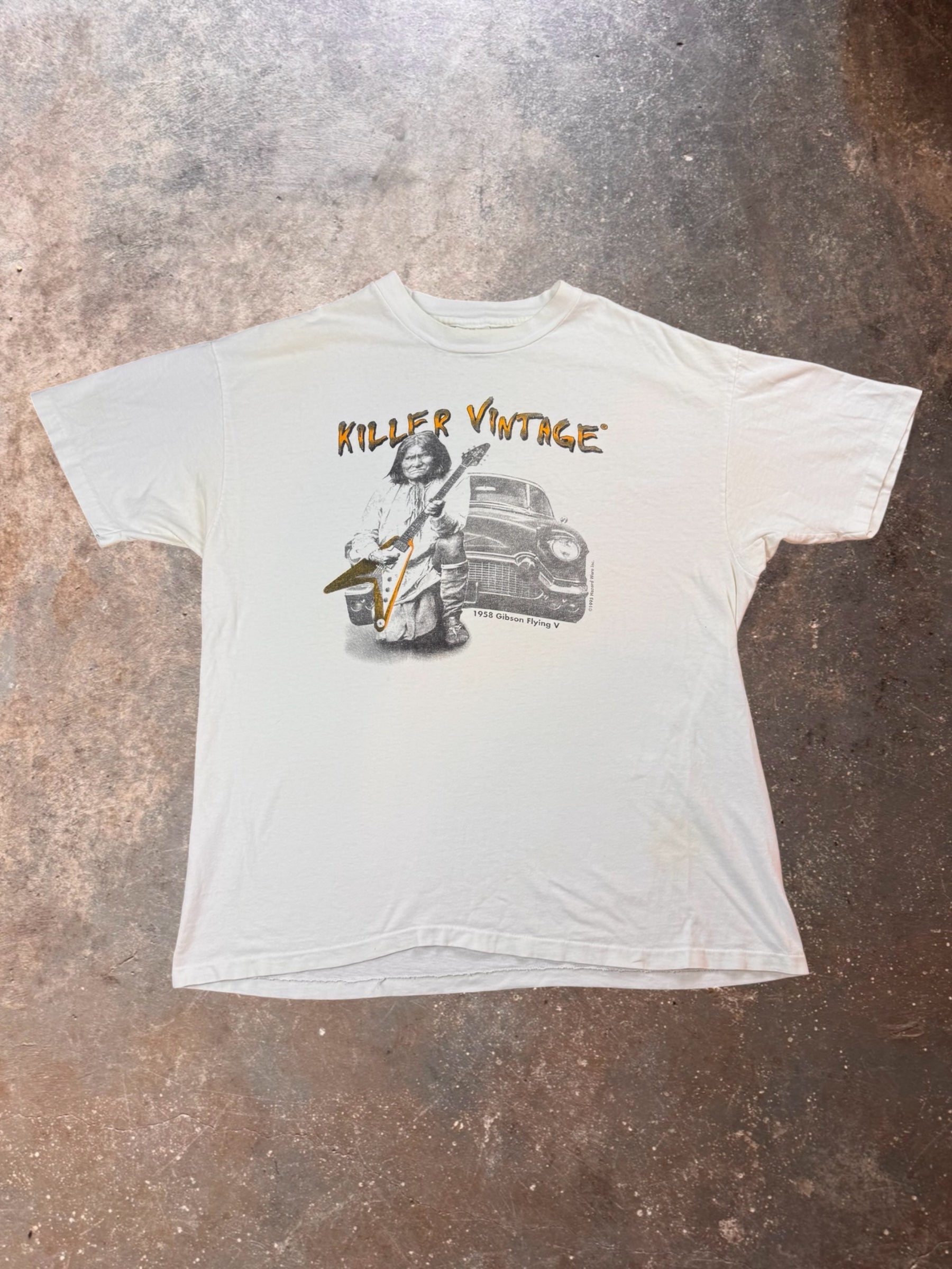 1990s Killer Vintage Gibson Flying V Guitar Geronimo Promotion  T Shirt | XL