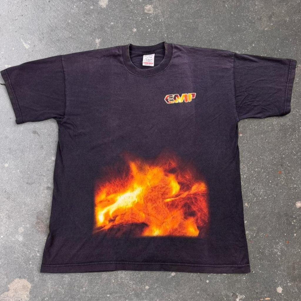 1990s EMP Fire Flames Double-Sided Graphic Tee | XL