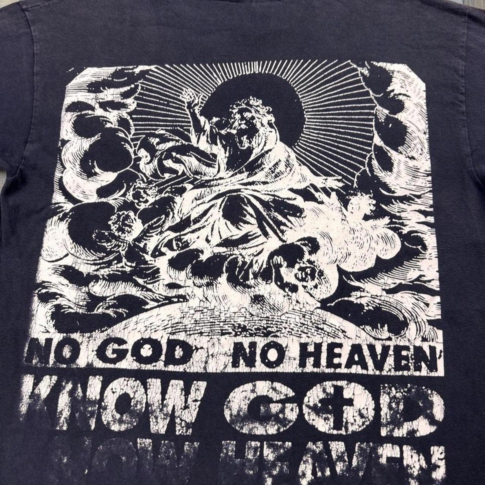 1990s No God No Heaven Know God Know Heaven Christian Graphic T Shirt | Large