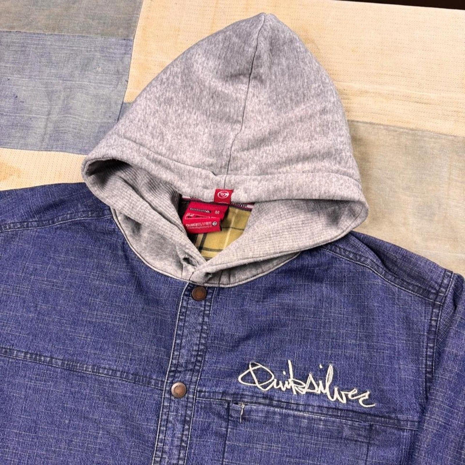 2000s Quiksilver Hooded Denim Overshirt Jacket | Medium