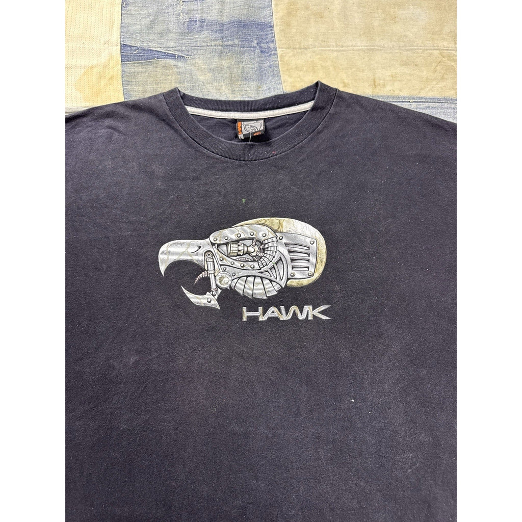 Vintage Hawk Mechanical Bird Graphic T Shirt Black Y2K Mens Large Rare