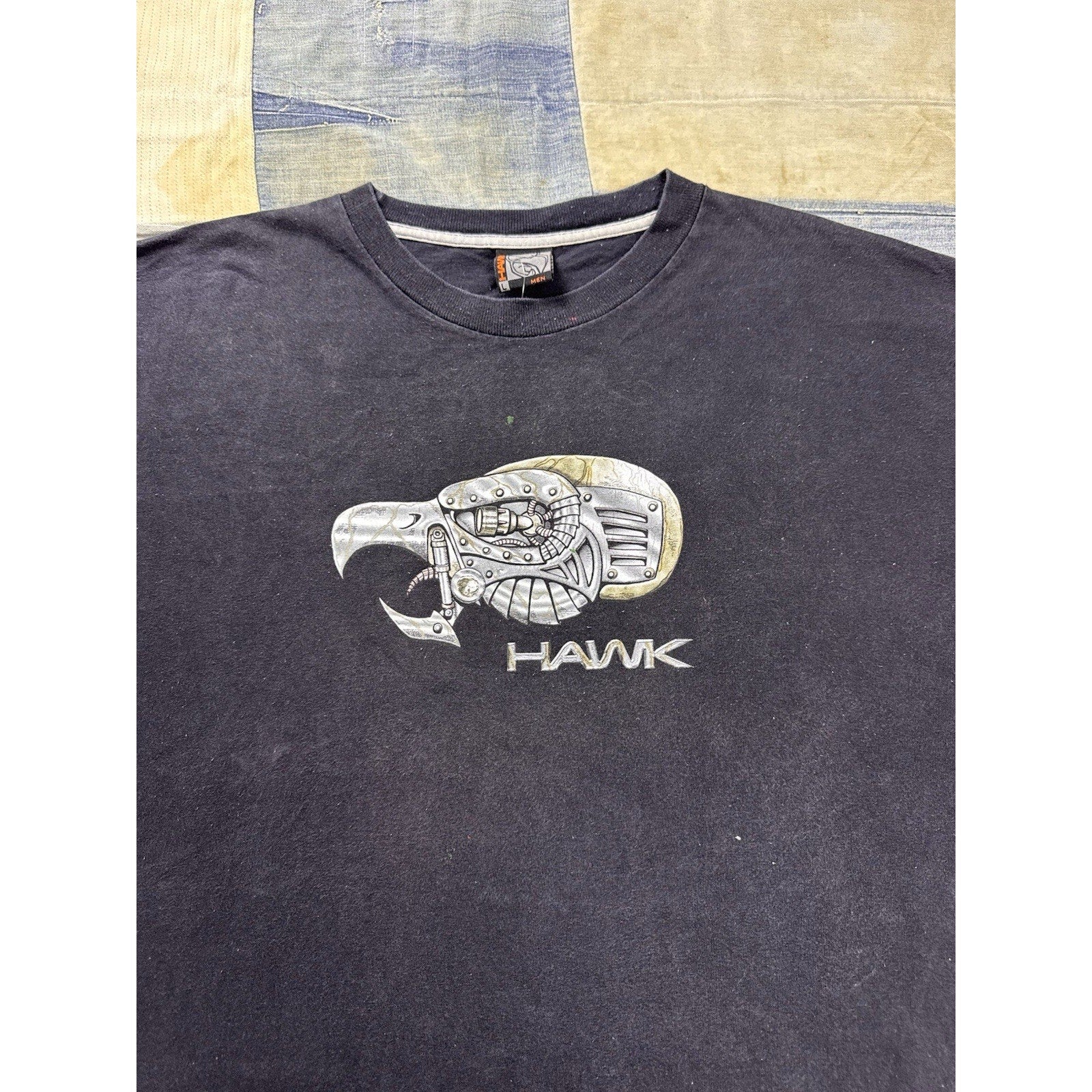 Vintage Hawk Mechanical Bird Graphic T Shirt Black Y2K Mens Large Rare