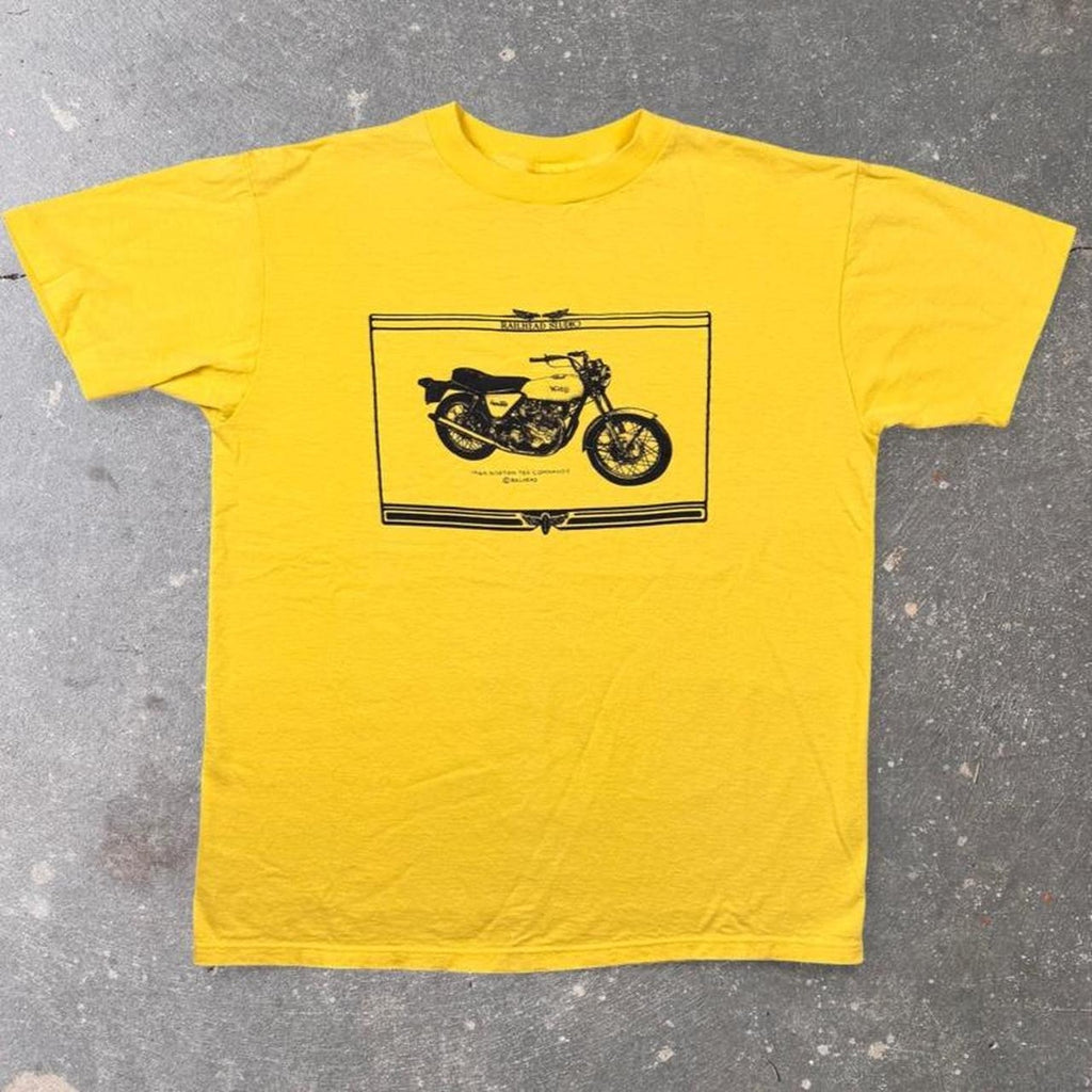 1980s Railhead Studio Norton Commando Motorcycle Graphic Tee Yellow | Tag Missing