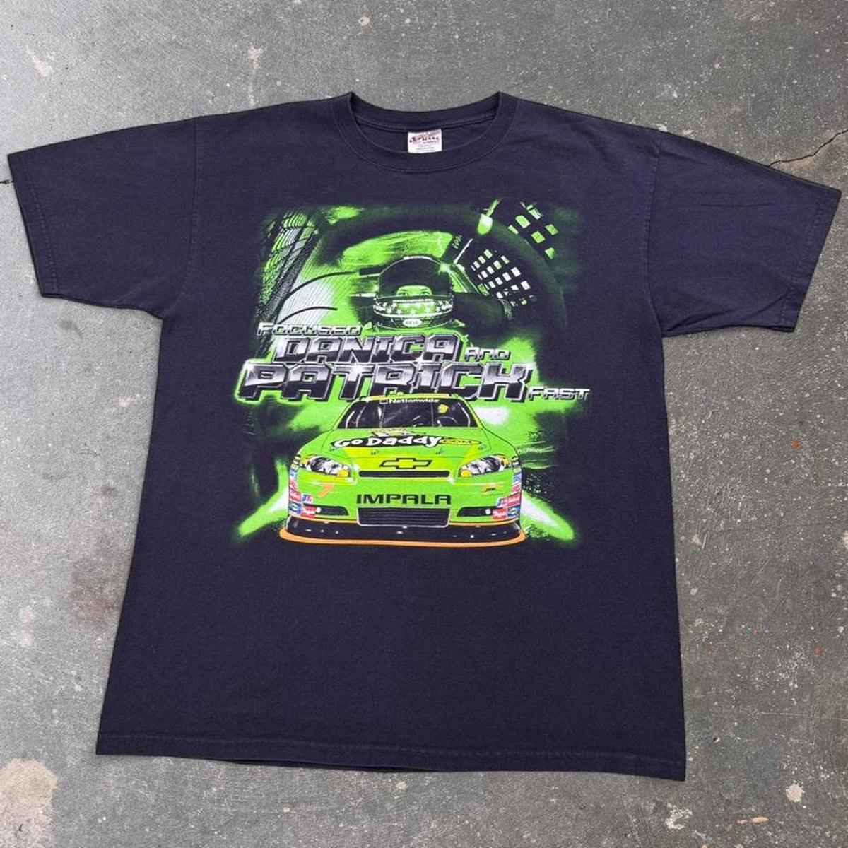 2010s Danica Patrick GoDaddy Number 7 NASCAR Racing Tee | Large