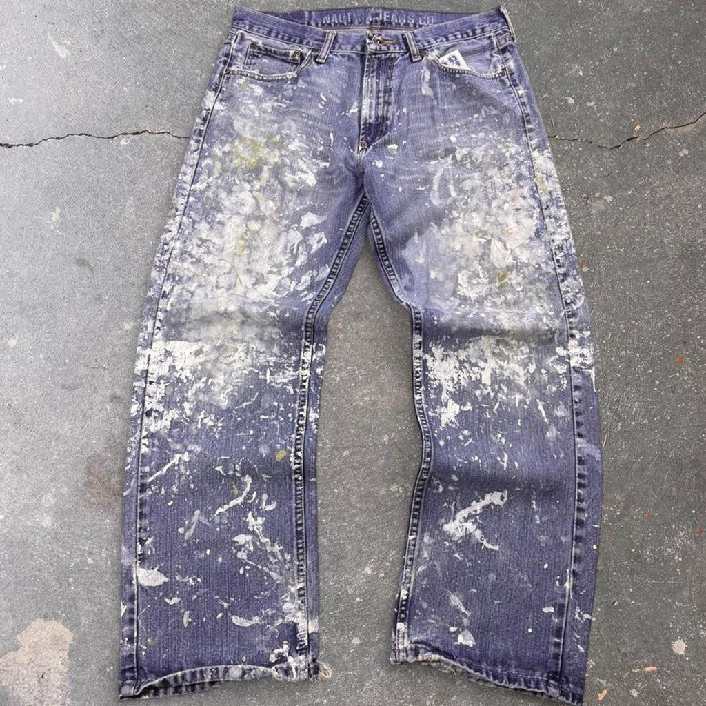 2000s Nautica Paint Splatter Distressed Denim Jeans | 34x29.5