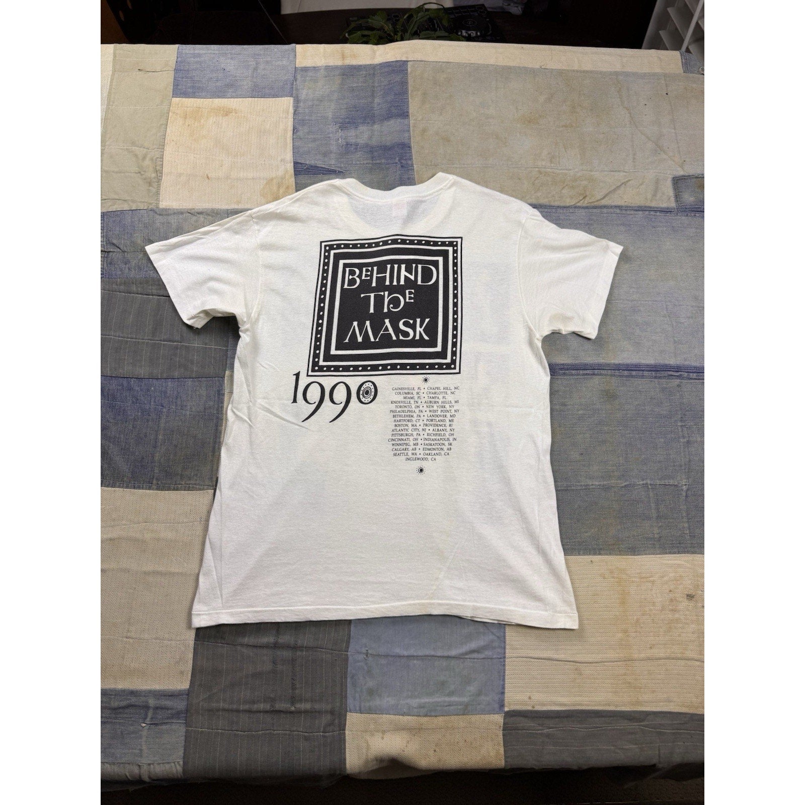 Vintage 1990 Fleetwood Mac Behind The Mask Tour T Shirt Hanes USA Size L White