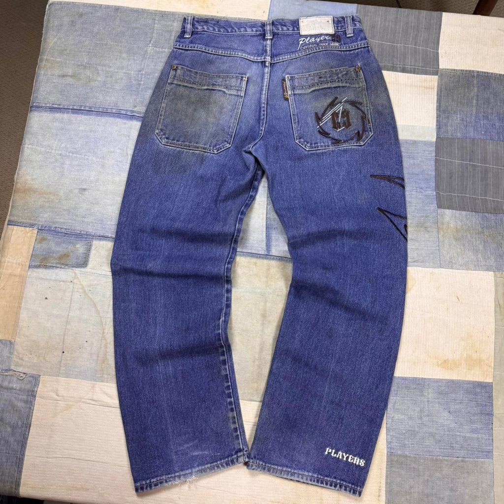 2000s Players69 Embroidered Baggy Denim Jeans | 32x34