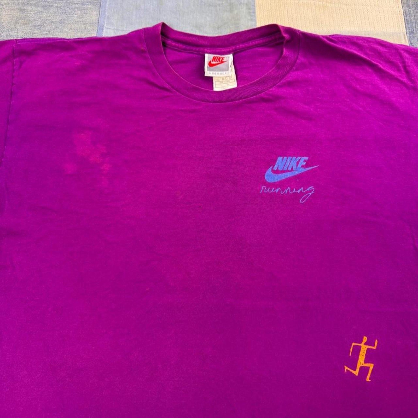 1990s Nike Running Neon Graphic Tee | Large