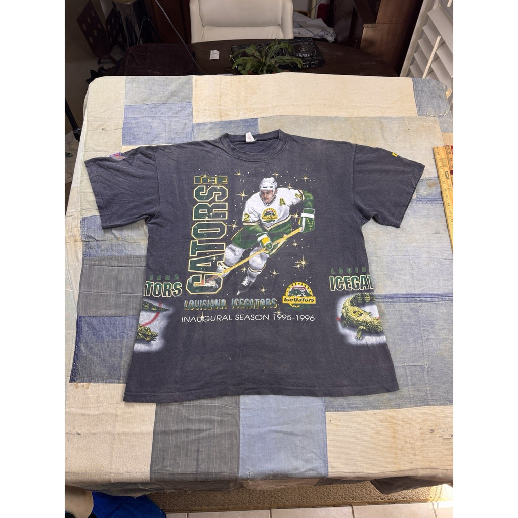 Louisiana IceGators Vintage 1995 Inaugural Season All Over Print T Shirt XL USA