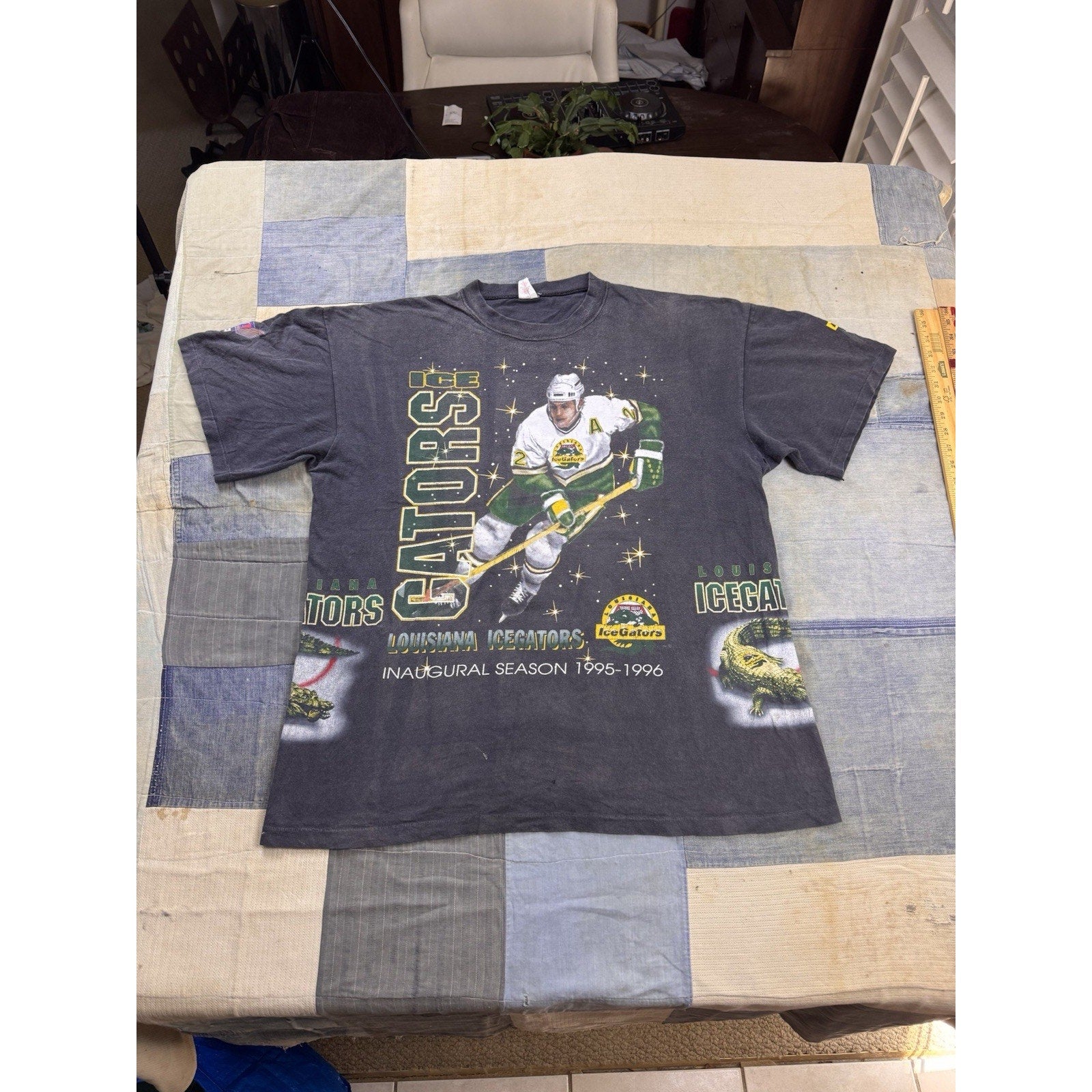Louisiana IceGators Vintage 1995 Inaugural Season All Over Print T Shirt XL USA