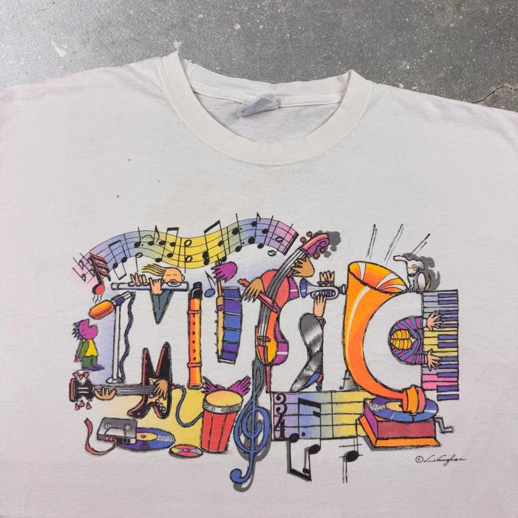 1990s Hanes Music Instruments Jazz Art Single Stitch Graphic Tee | Large