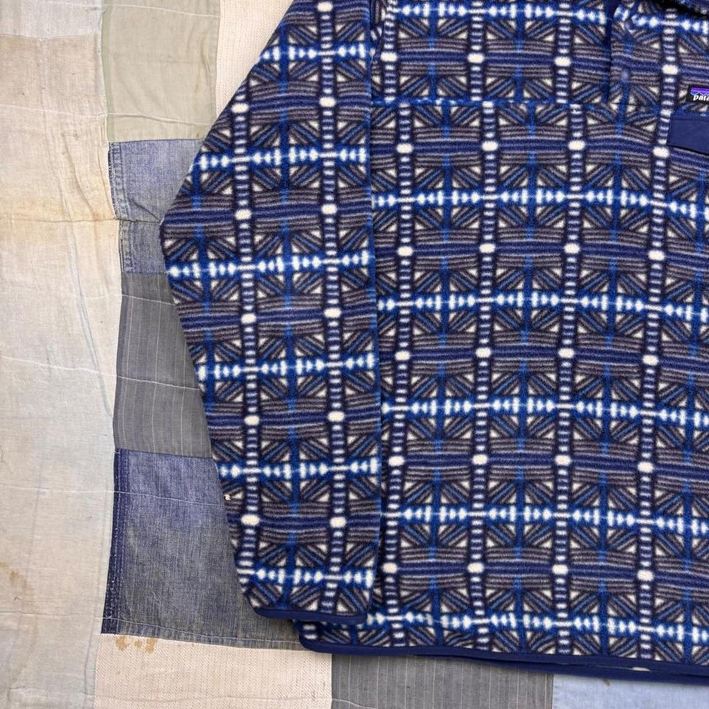 2000s Patagonia Synchilla Fleece Pullover Blue Geometric Pattern | XL