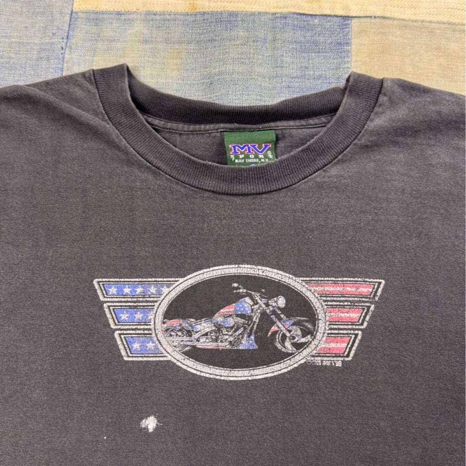 1990s Brackney Leather American Flag Motorcycle Long Sleeve Tee | XL