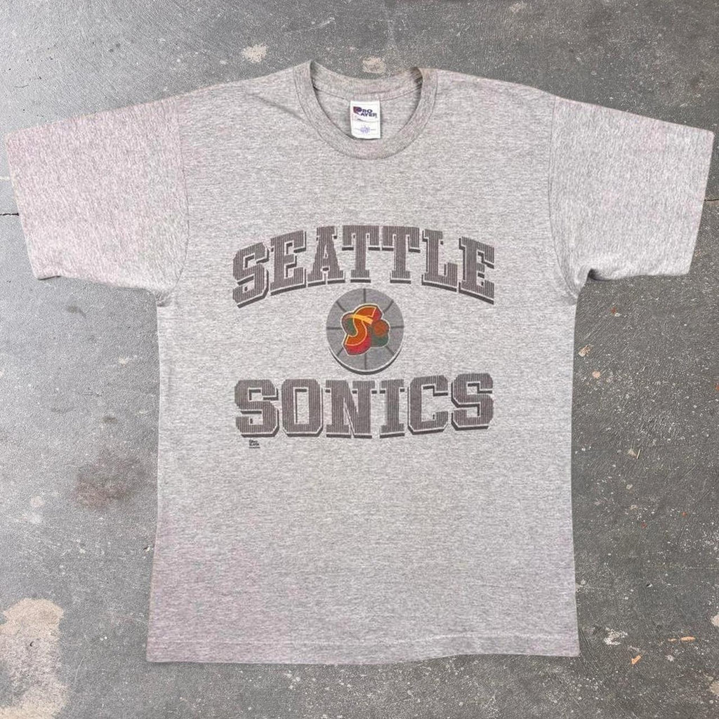 1990s Pro Player Seattle SuperSonics NBA Gray Made in USA Tee | Large