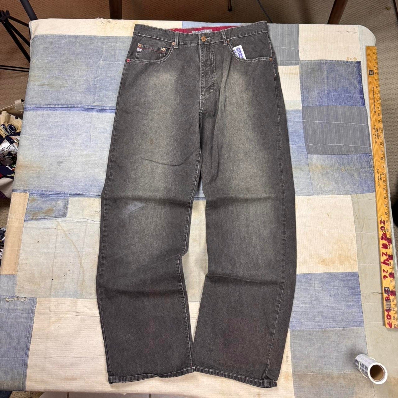 2000s Indigo Red faded black baggy jeans | 36x32