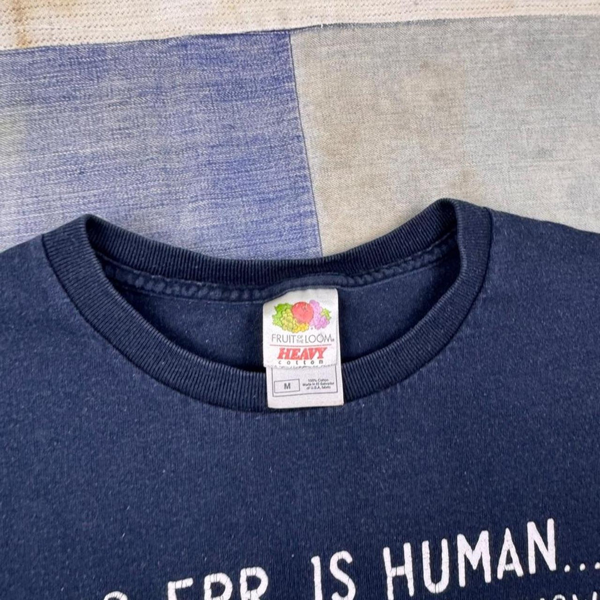 2000s “To Err Is Human” Funny Management Quote Tee Navy | Medium