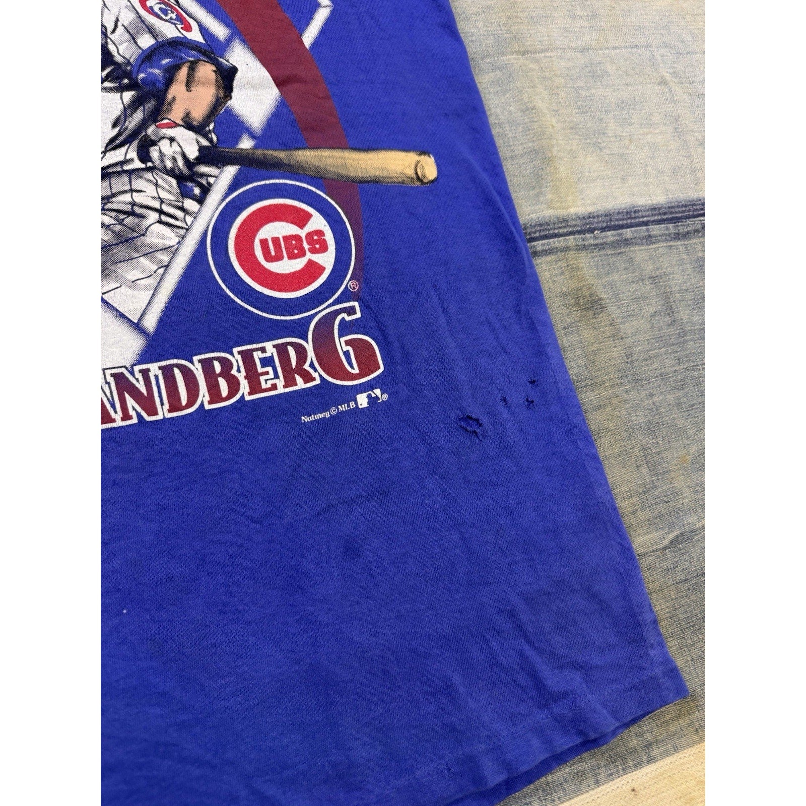 Vintage Nutmeg Mills Chicago Cubs Ryne Sandberg MLB T Shirt XL Made USA 90s