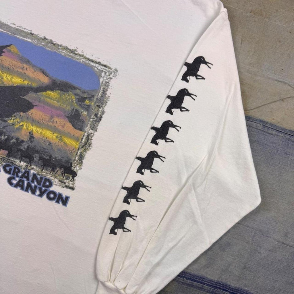 1990s Fred Harvey Historic Mule Ride Grand Canyon Long Sleeve Tee | XL