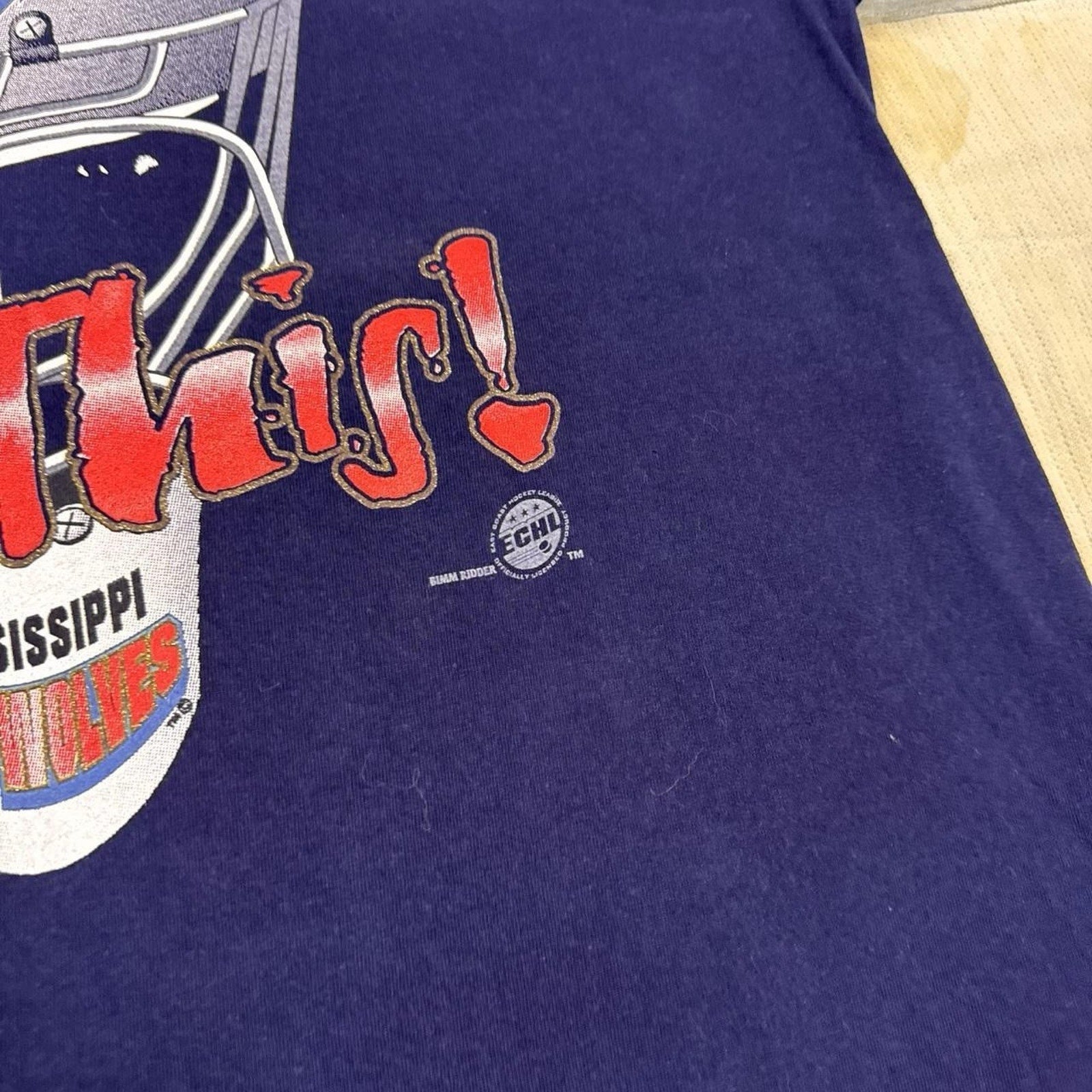 Vintage Mississippi Sea Wolves Ice This ECHL Hockey T Shirt XL Gildan Y2K