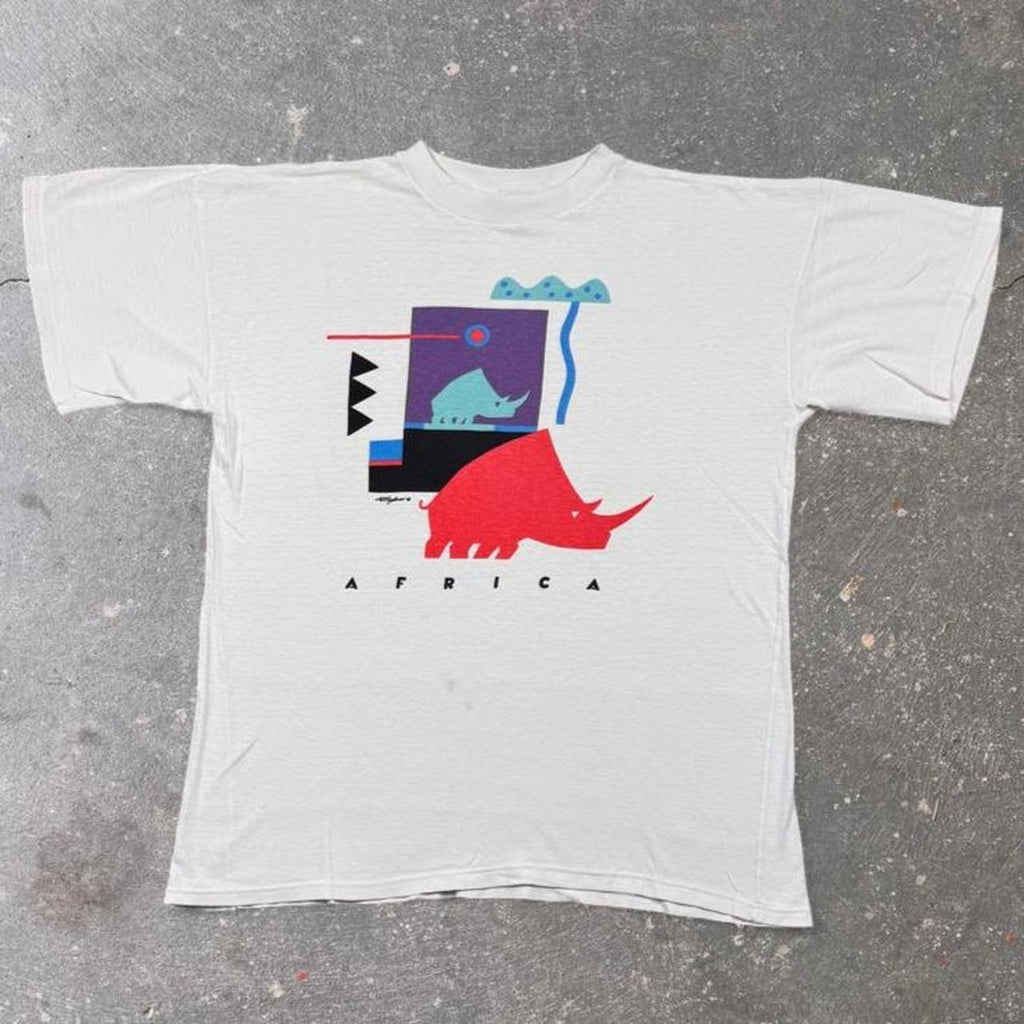1980s Africa Rhino Abstract Art Tee | L