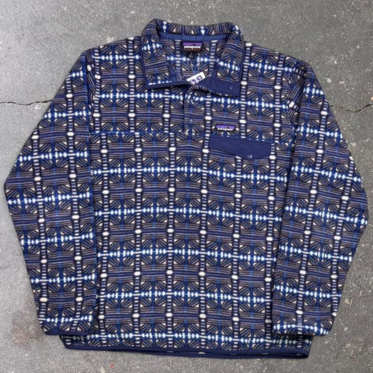2000s Patagonia Synchilla Fleece Pullover Blue Geometric Pattern | XL
