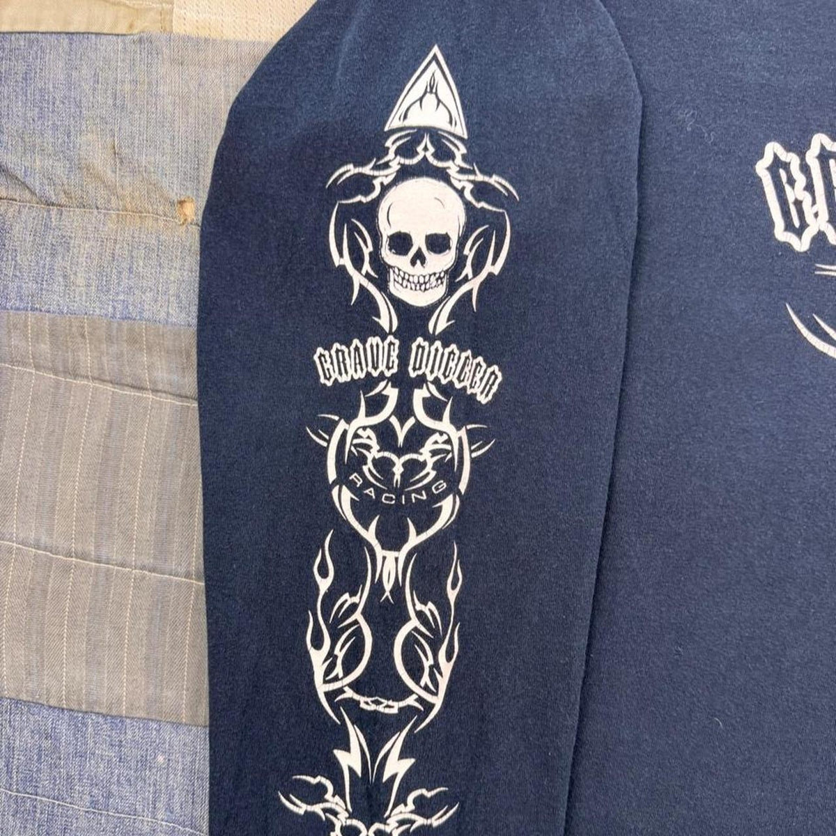 2000s Grave Digger Racing Skull Flame Long Sleeve Tee | Large