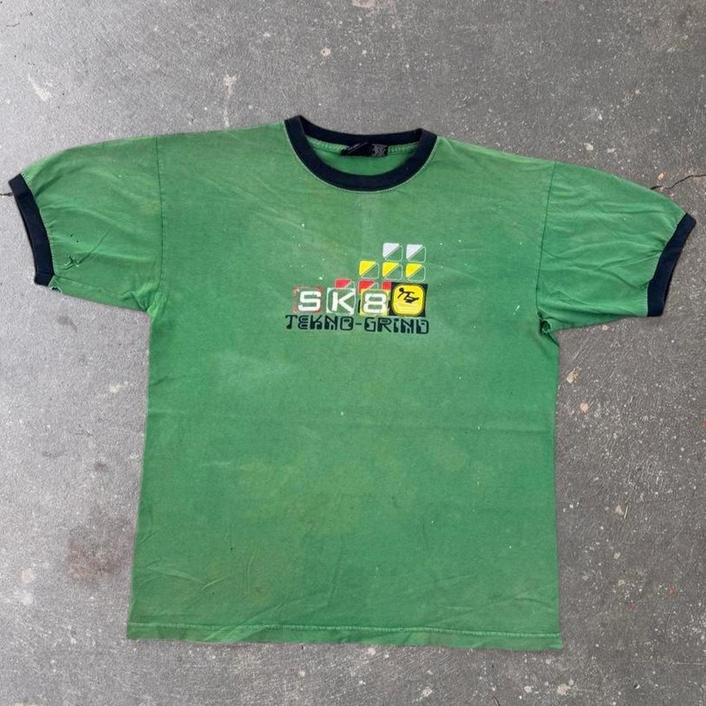 2000s Sonoma SK8 Tekno-Grind Green Distressed Skate Ringer Tee | Large