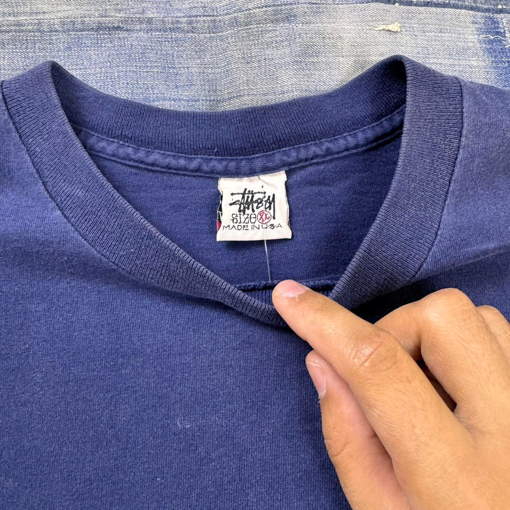 90’s Vintage Stüssy navy blue long sleeve shirt with gray Stüssy logo Size XL