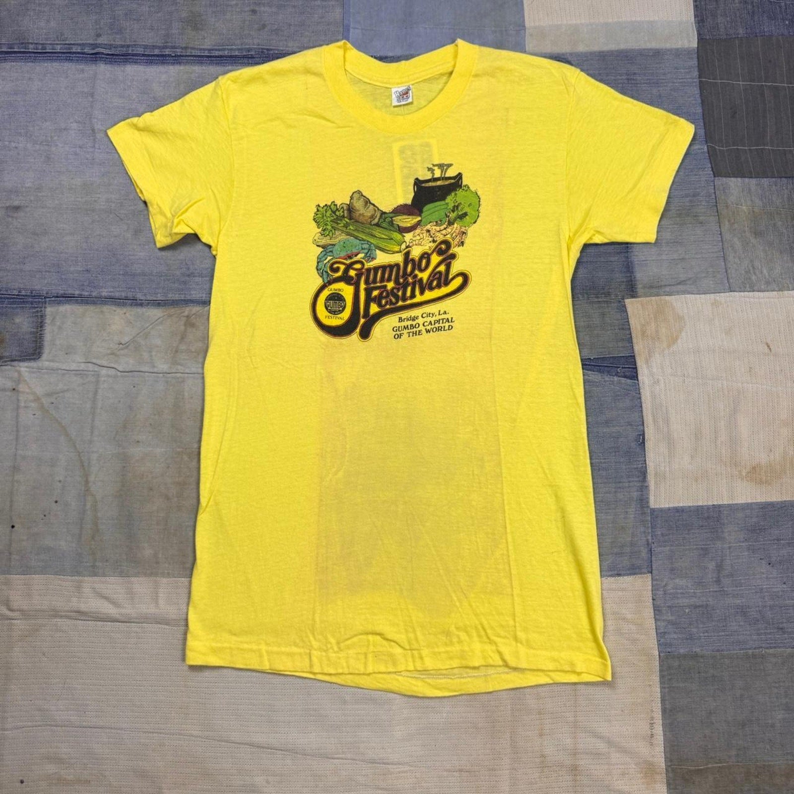 1970s Yellow vintage gumbo festival tee | Large