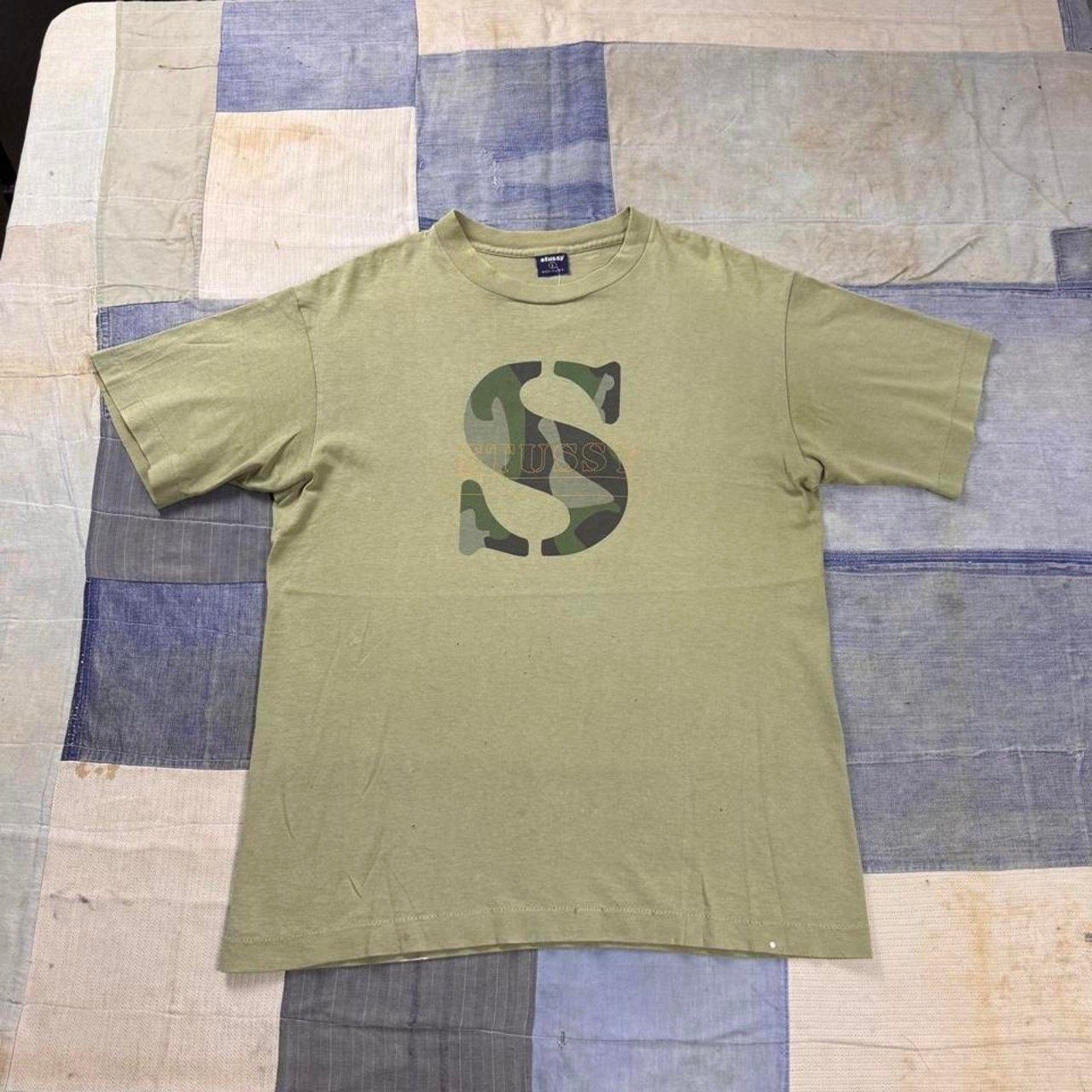1990s Stussy Big S camouflage logo tee | Large