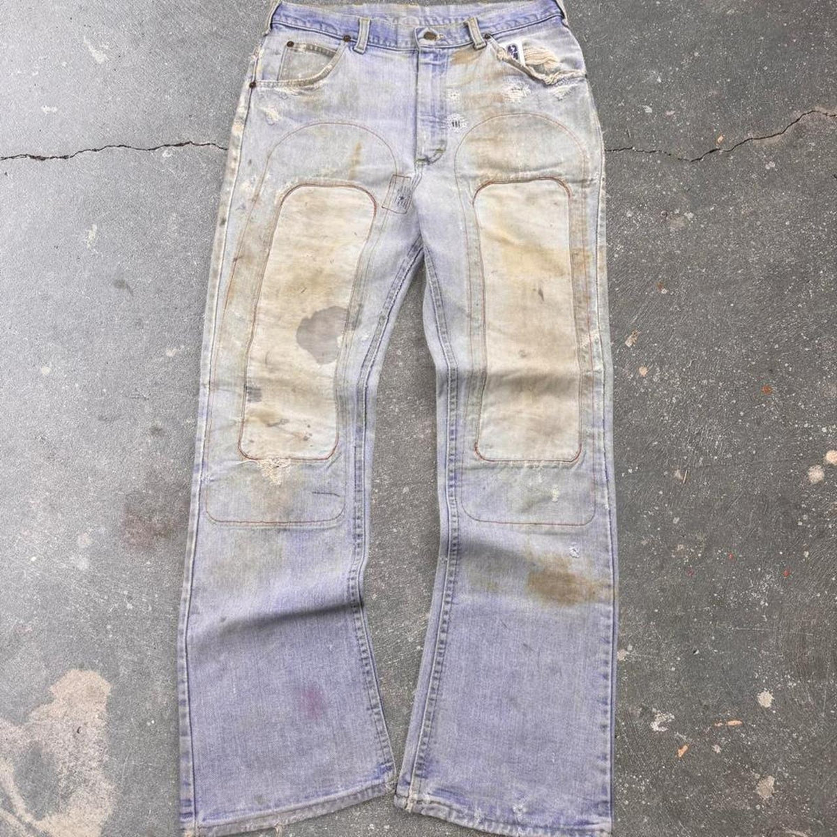 1970s Lee Custom Double-Knee Distressed Flare Jeans | 33x30.5