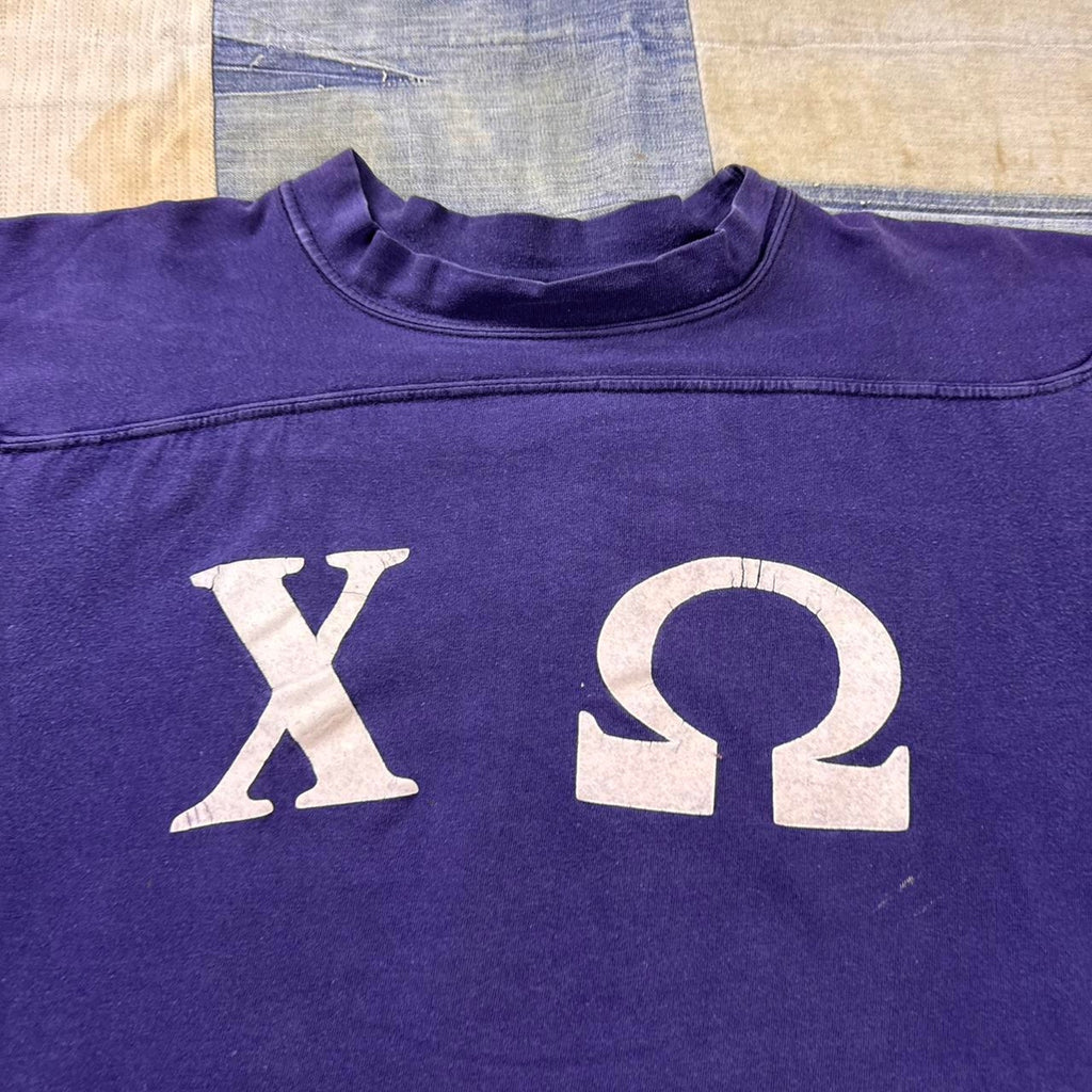 1970s Omega Psi Phi Purple & White Letterman Tee | Medium