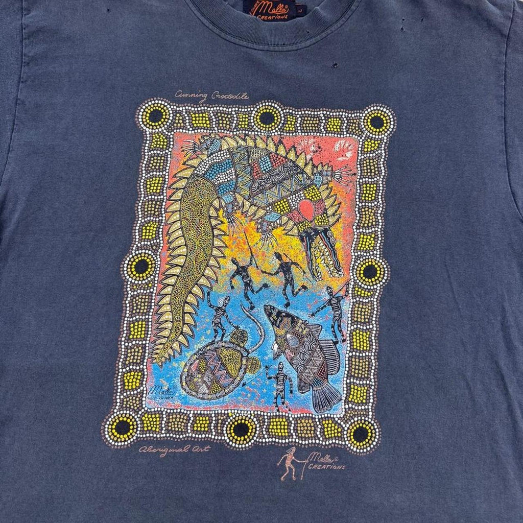 1990s Malla Creations Aboriginal Crocodile Art Graphic Tee | Large