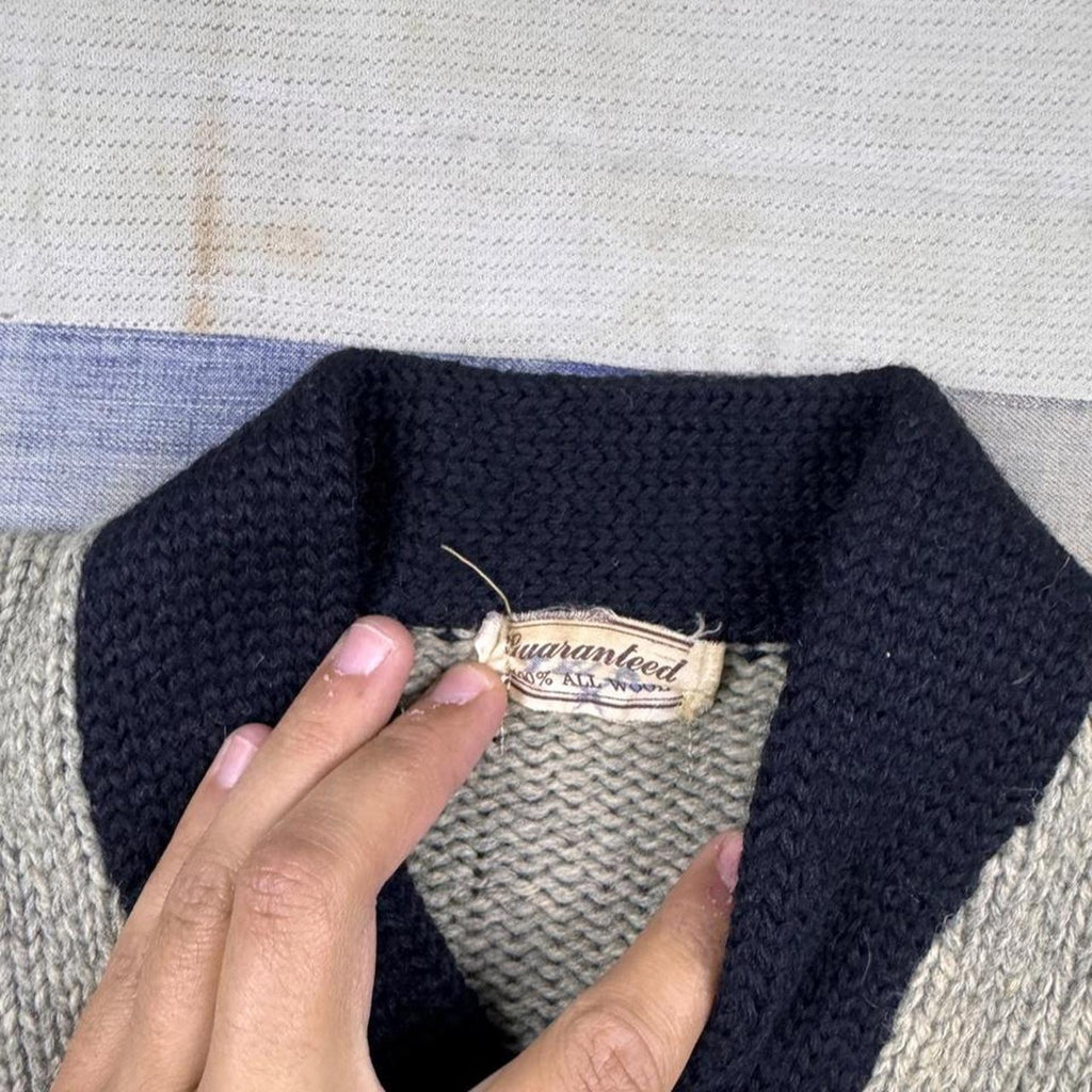 1950s Guaranteed 100% All Wool Two Tone Shawl Collar Sweater | Medium