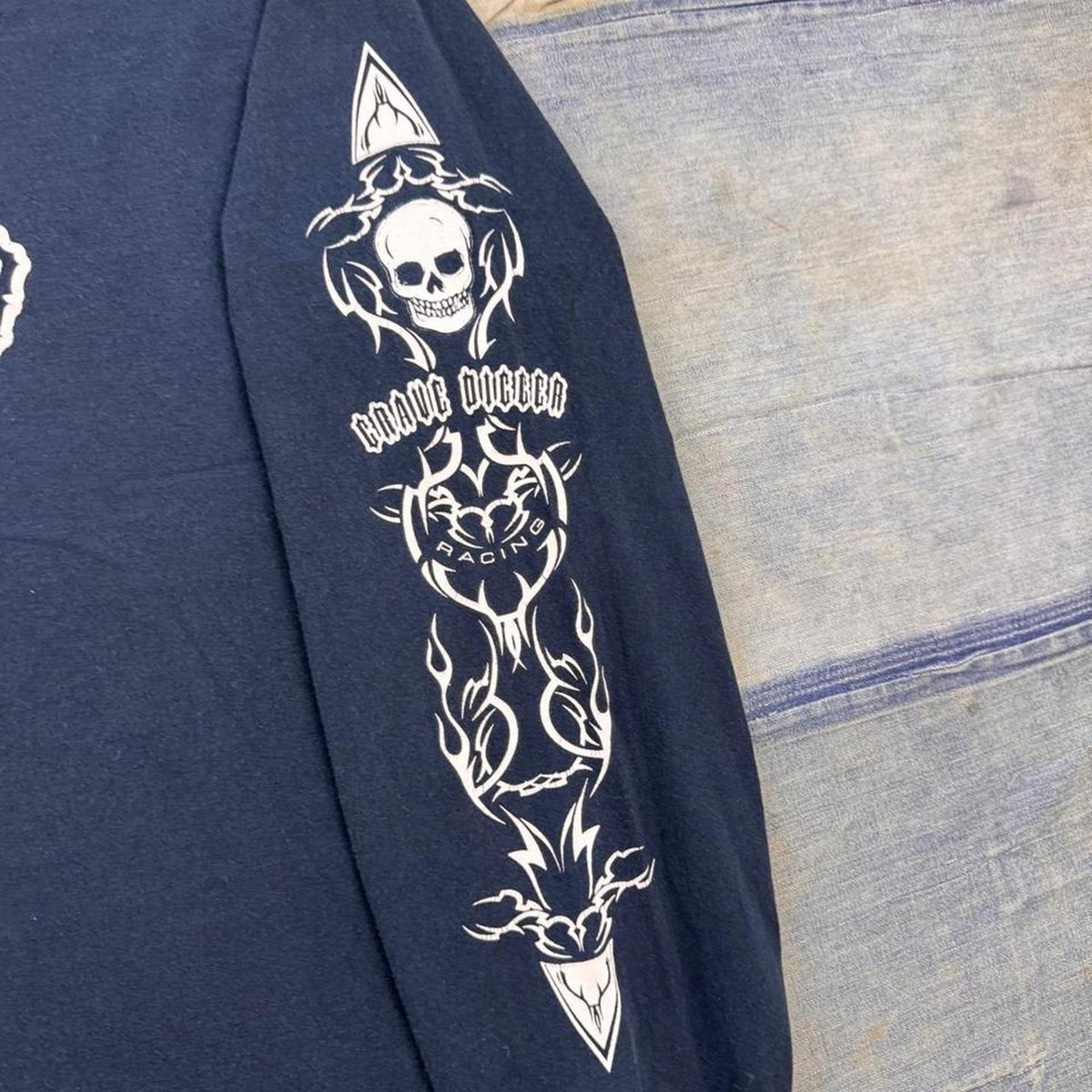 2000s Grave Digger Racing Skull Flame Long Sleeve Tee | Large