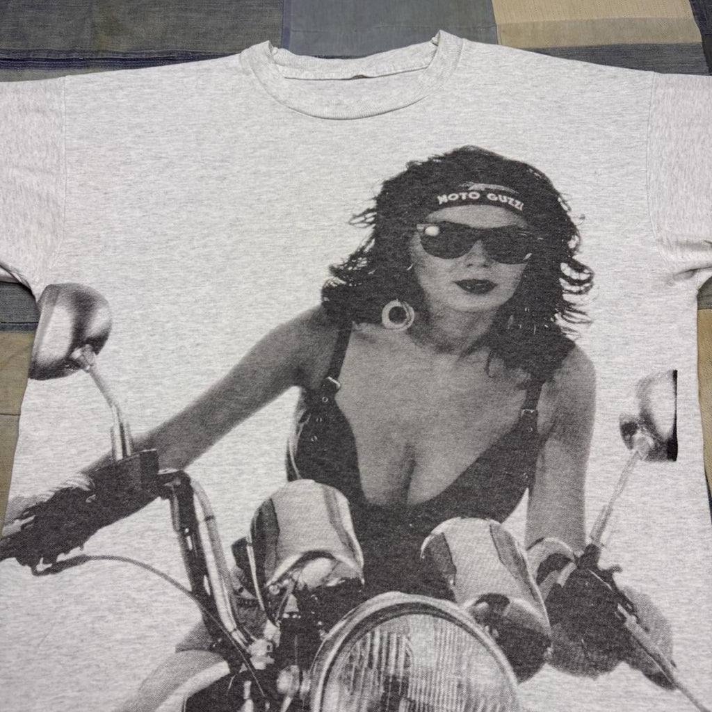 Vintage California Moto Guzzi Motorcycle All Over Print T Shirt Gray XL Biker