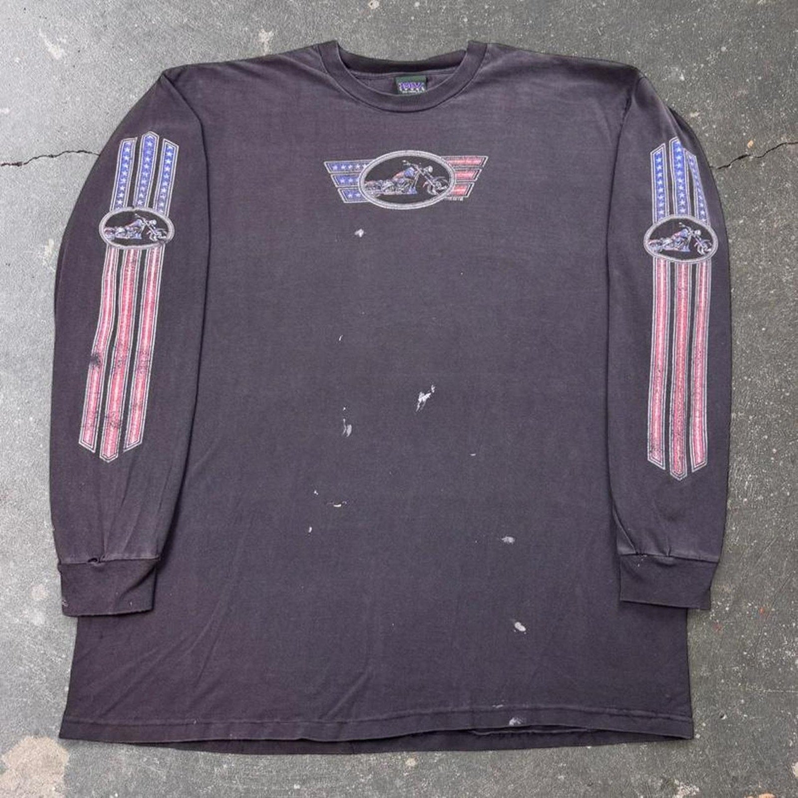 1990s Brackney Leather American Flag Motorcycle Long Sleeve Tee | XL