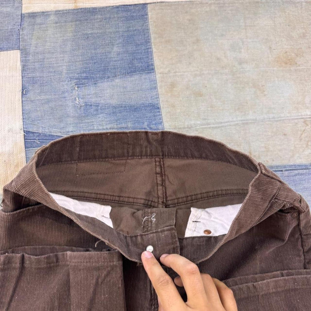1980s Plain Pockets Brown Corduroy Flare Pants | 28 x 28.5