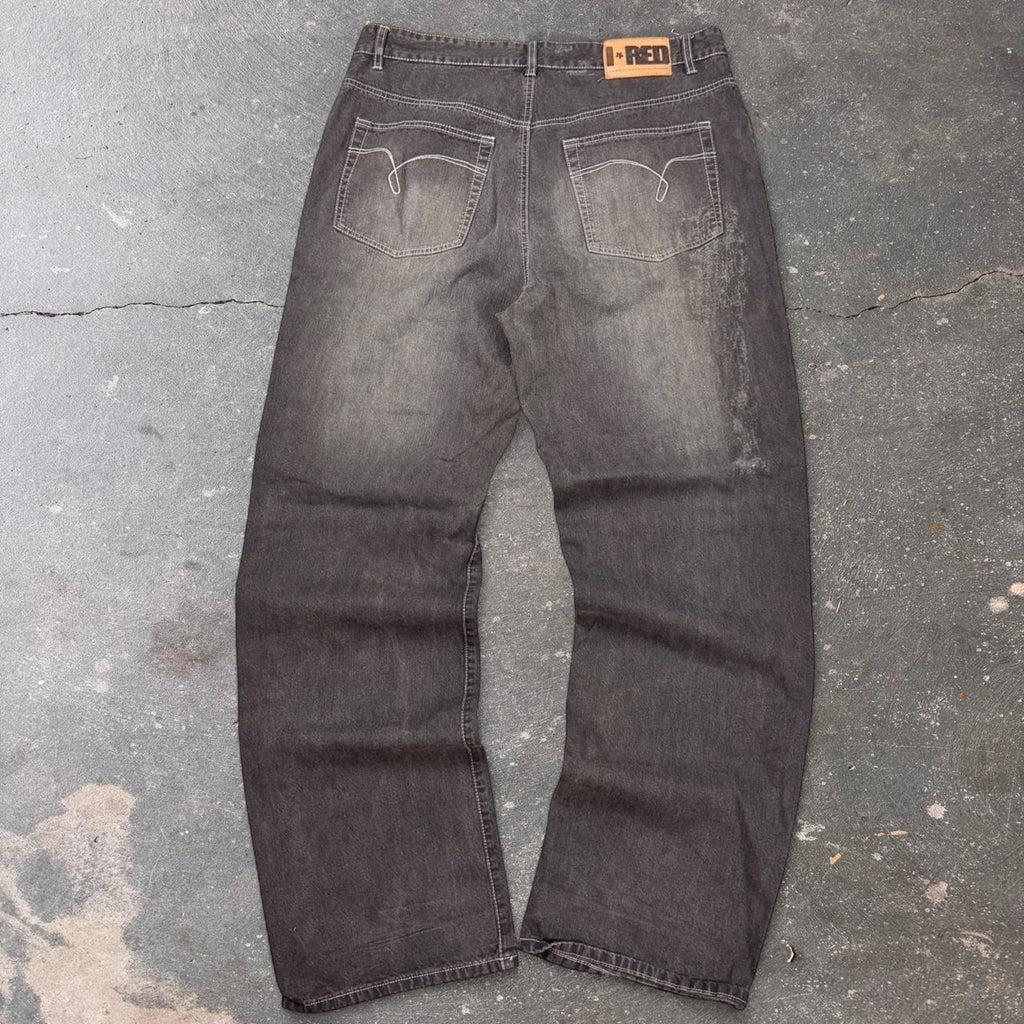 2000s Indigo Red faded black baggy jeans | 36x32