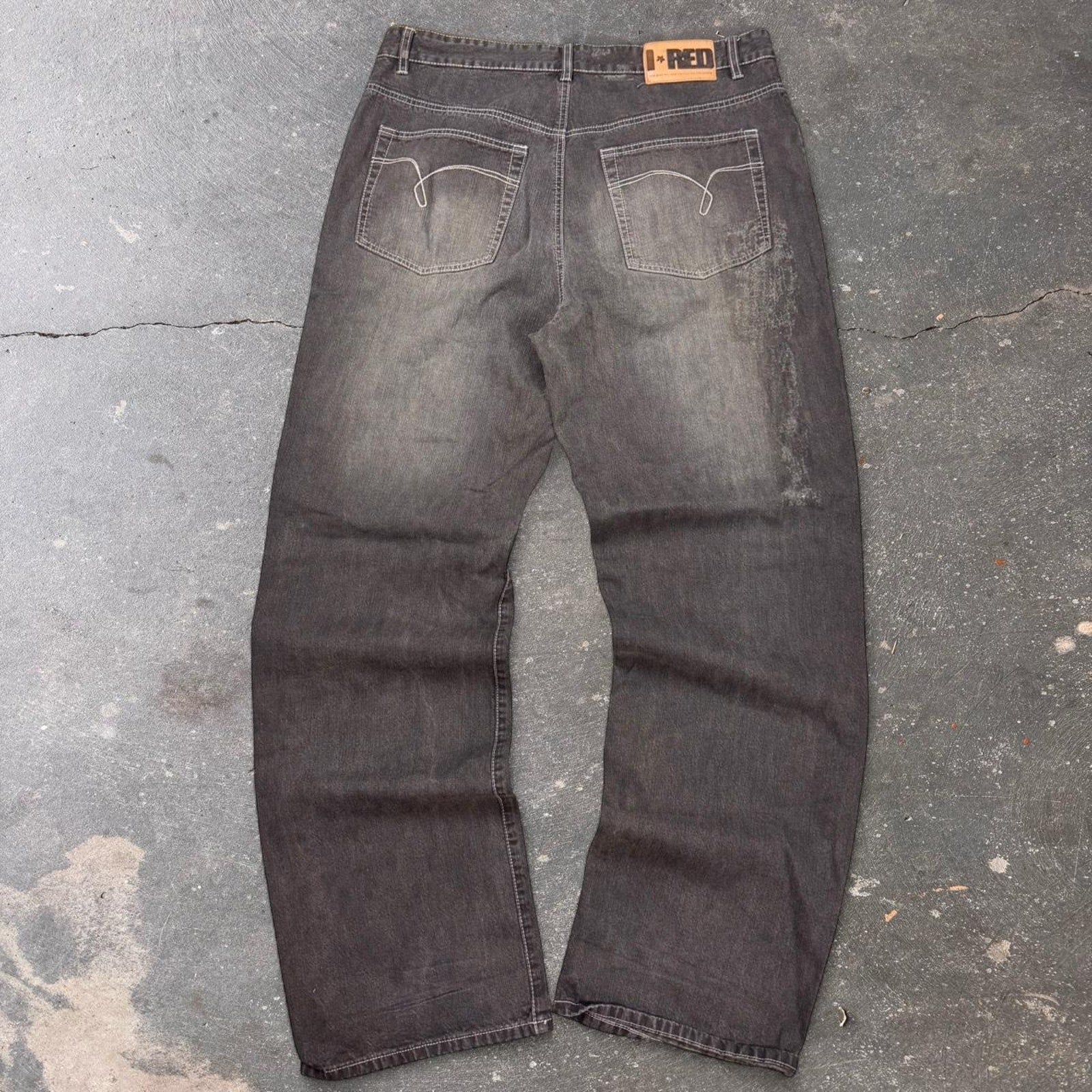 2000s Indigo Red faded black baggy jeans | 36x32