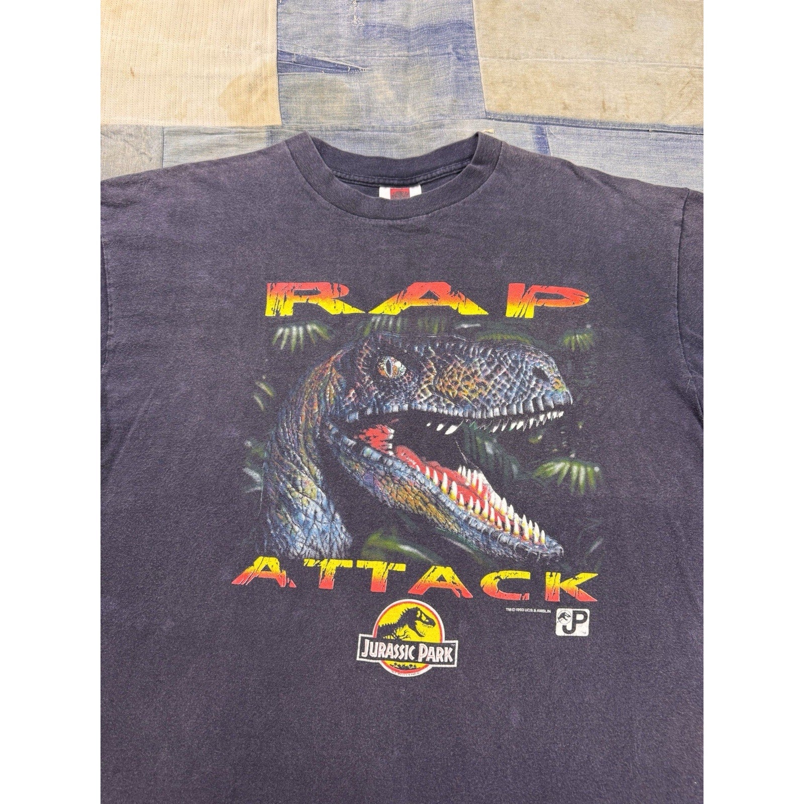 Jurassic Park Raptor Attack T Shirt 1993 Kingstree Textile XL Vintage USA Movie