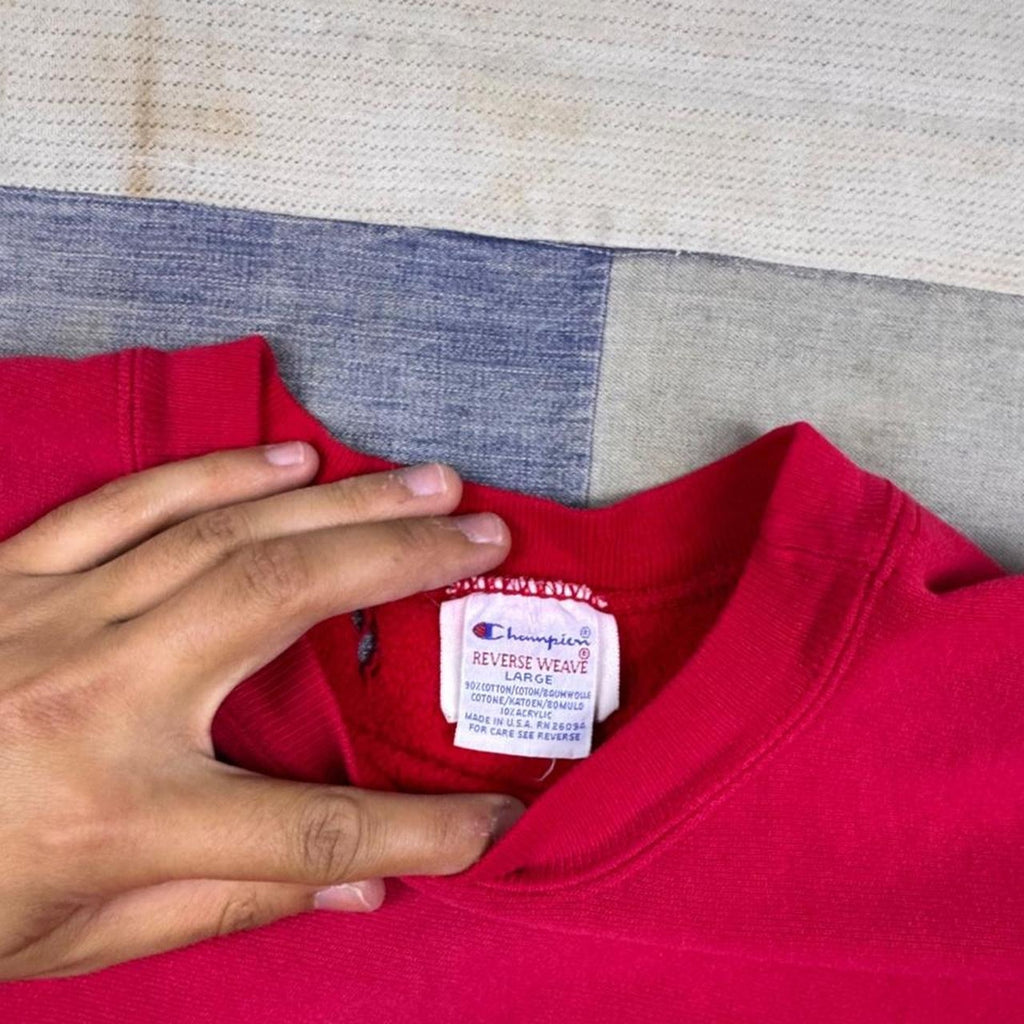 1990s Champion Reverse Weave Sweatshirt Red C Logo Made in USA | L