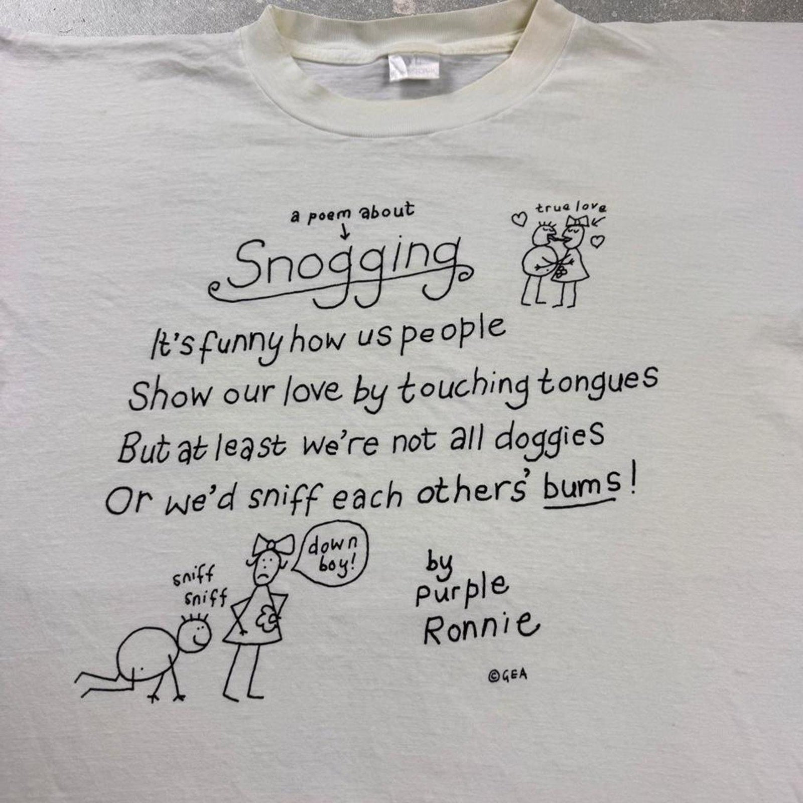 1990s Purple Ronnie “Snogging” poem graphic Tee | Large