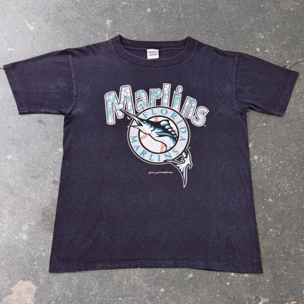 1993 Florida Marlins Henry-Aaron Crackle Print Tee | Large