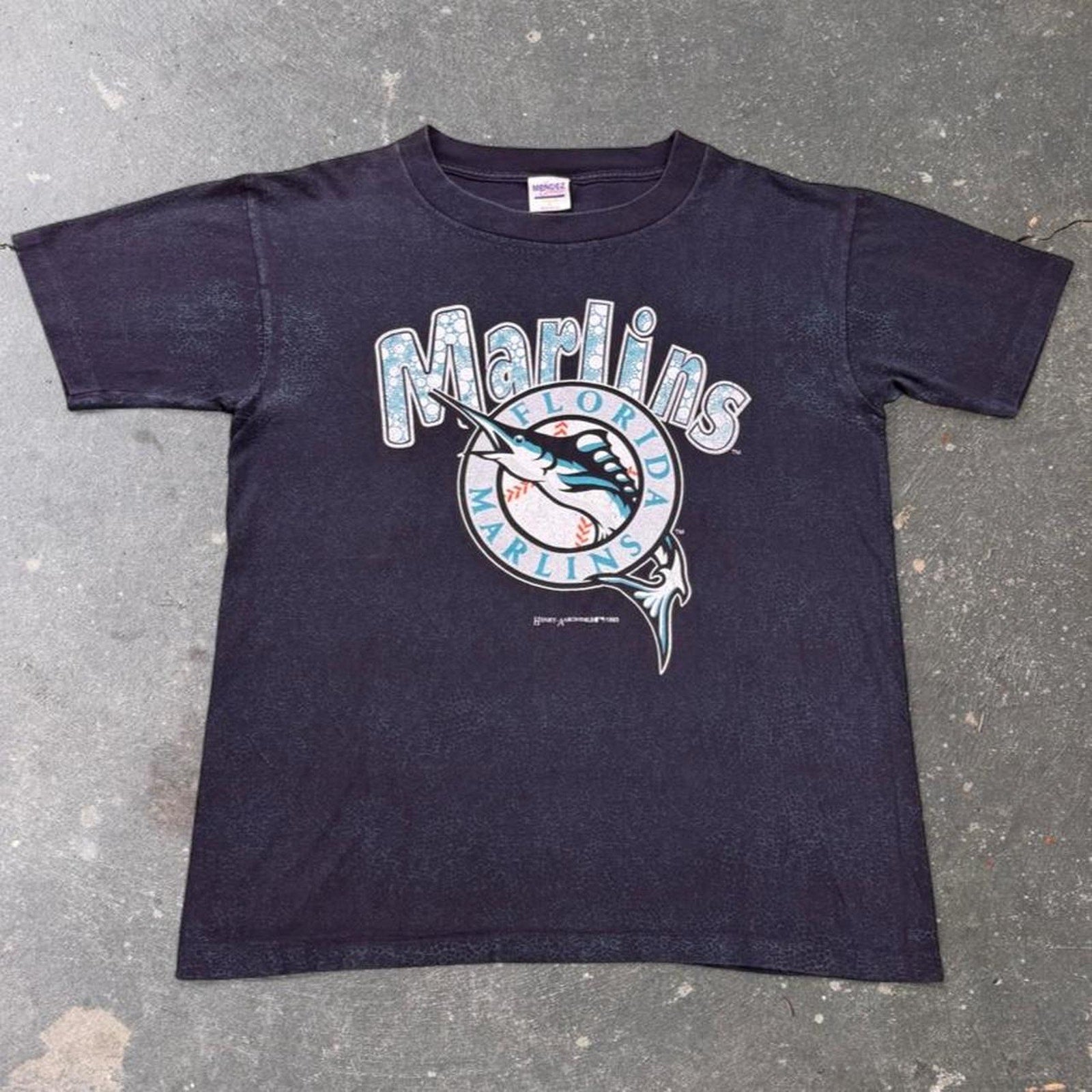 1993 Florida Marlins Henry-Aaron Crackle Print Tee | Large