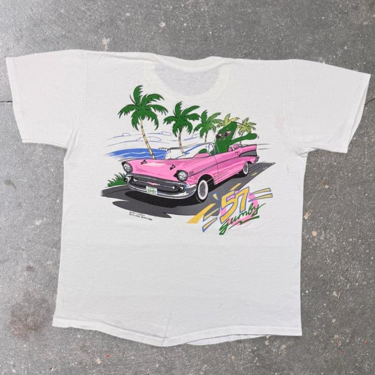 1986 Gumby '57 Chevy Convertible Art Clokey Double Sided Tee | Large