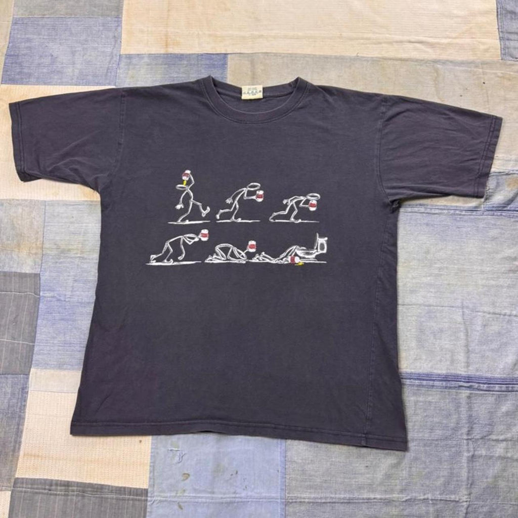 1990s Beer Drinking Evolution Stick Figure Graphic Tee | Large