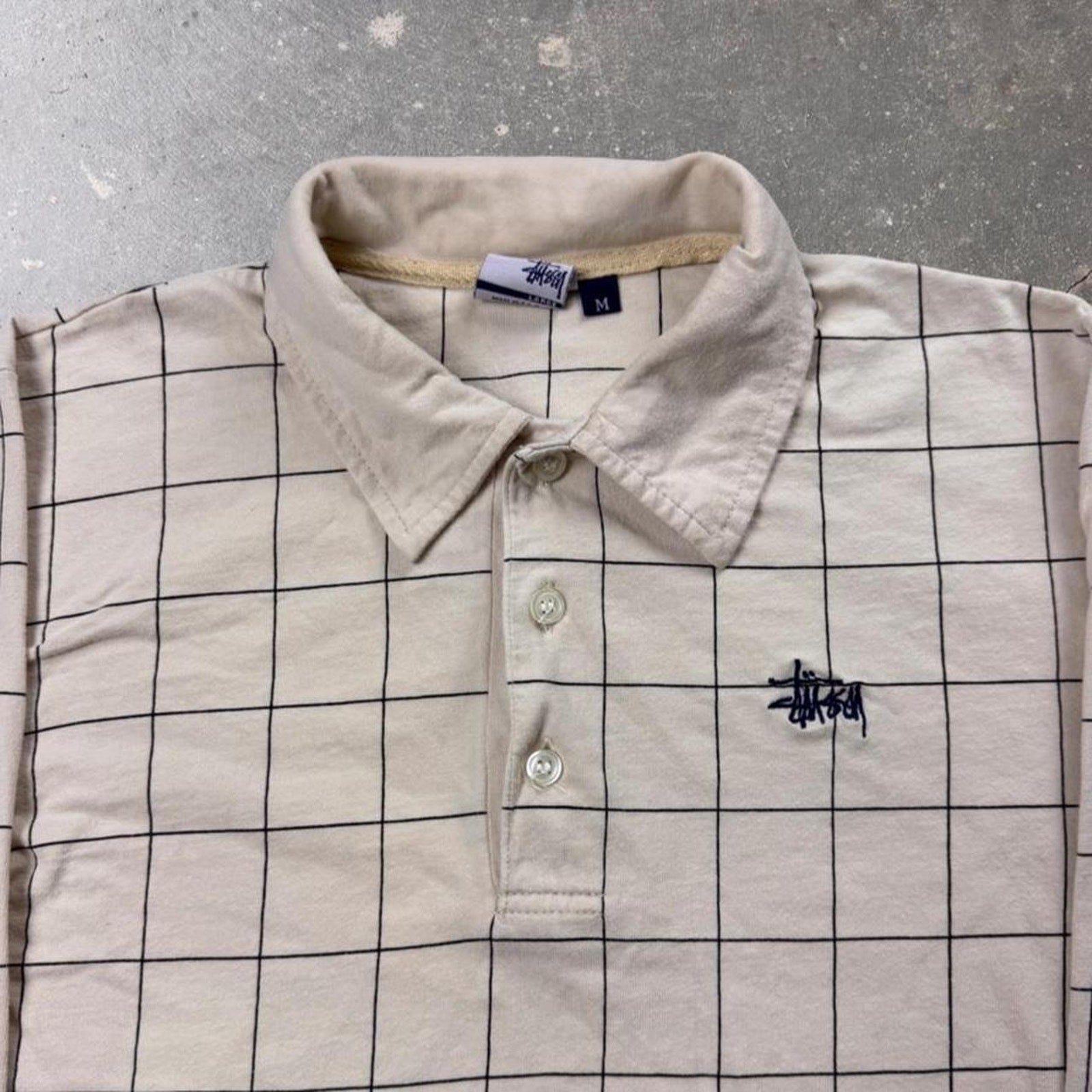 1990s Stüssy USA Made Windowpane Long Sleeve Polo | Women’s Medium