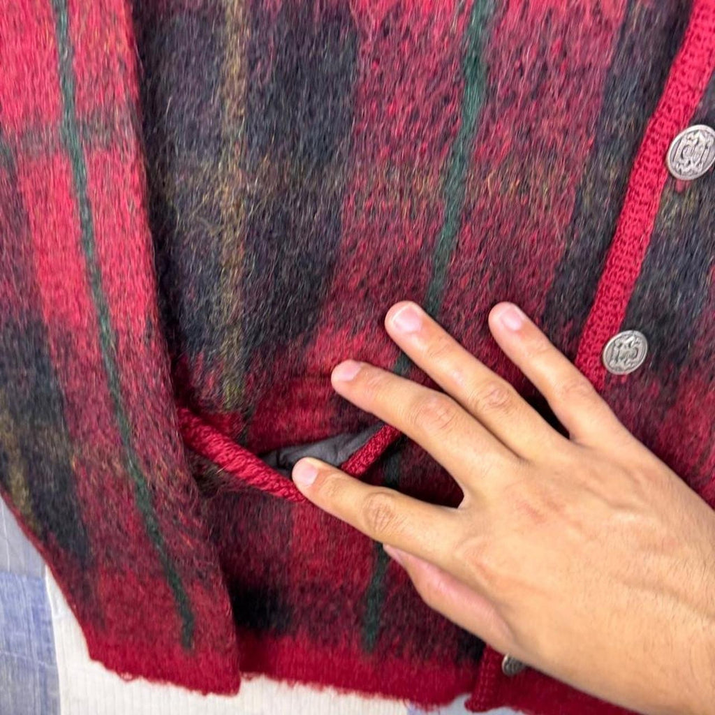 1960s Jantzen Plaid Mohair Cardigan | S